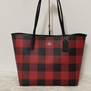 New💃Coach City Tote Handbag With Buffalo Plaid Print